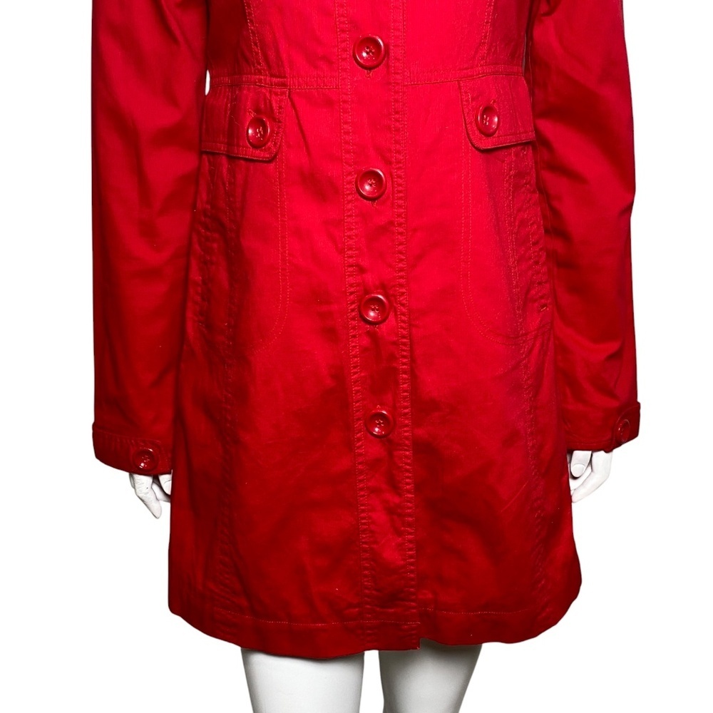 Anthropologie Tulle Trench Coat Womens Size S Red Button Up Long Sleeve Lined - Picture 3 of 8
